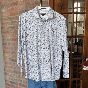 Johnston & Murphy Blue, Brown, Tan, White Patterned Shirt